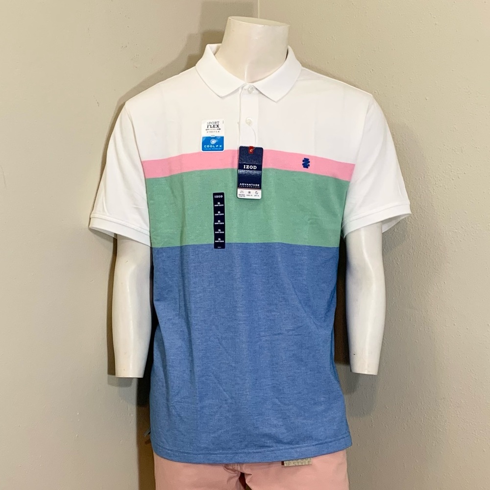 IZOD Men’s XL Colorblock Polo Shirt Sport White Green Blue Pink Short Sleeve NWT